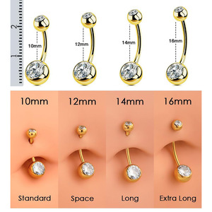 Nhẫn rốn titan ASTM F136 G23, ren trong, tròn, gắn đá CZ, dài 10-12-14mm, dành cho nữ và nam - Product Image 6
