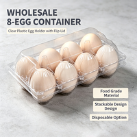 Conteneur à œufs en plastique transparent à 8 alvéoles avec couvercle rabattable, de qualité alimentaire, empilable, jetable, pour l'emballage des œufs de ferme et du marché