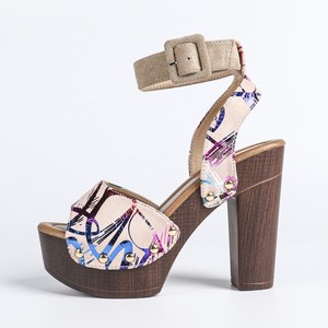 Sandales à talons compensés à bout ouvert, plateforme tendance avec boucle imprimée, chaussures pour femmes - Product Image 5