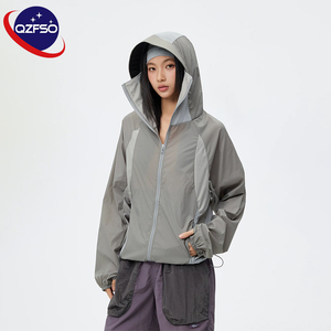 QZFSO Custom Streetwear Lightweight Mesh <b>Zip</b> <b>up</b> Windbreaker Breathable Quick-dry Polyester Sun Protection <b>Jacket</b> With Hood - Product Image 2