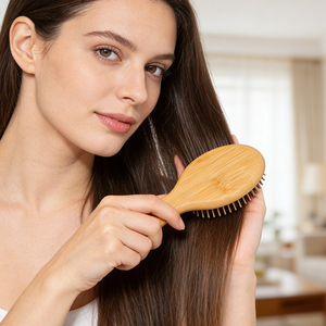 Mini cepillo de <span class=keywords><strong>bambú</strong></span> al por mayor, cepillo de viaje de madera pequeño, cepillo de paleta para masaje del cuero cabelludo, cepillo de bolsillo desenredante para cabello húmedo o seco - Product Image 3