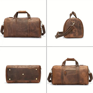 Sac de voyage en cuir véritable en gros avec logo personnalisé, bandoulière réglable, fermeture éclair et grande capacité de rangement - Product Image 4