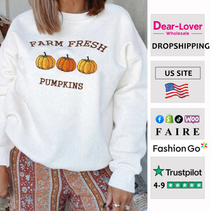 Cara-amante all'ingrosso bianco fattoria zucche fresche ricamate grafica festa del ringraziamento <span class=keywords><strong>felpa</strong></span> da donna - Product Image 1
