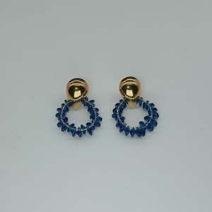 PND202404-1118 Gold Plated Stainless Steel <b>Blue</b> <b>Bead</b> Hoop Earrings Sustainable Resistant Fashion Jewelry - Product Image 1