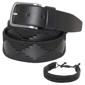 Syh1560 – Ceinture Homme Décontractée Personnalisable en Cuir de Vachette Tressé Léger avec Boucle Argentée et Broderie Équestre pour Cheval - Product Image 2