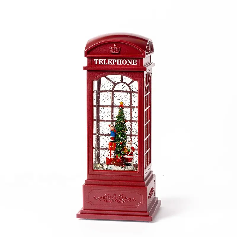 Hot Sale Handmade Resin British Telephone Booth Music Box Lantern Snow Globe for Kids Perfect Christmas Gift for Girls