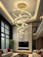 Suspension Moderne Simple Anneau, Grande Lampe de Plafond Cercle en Cristal de Luxe, pour Escalier Long, Décoration Hôtel Maison, Lustre LED