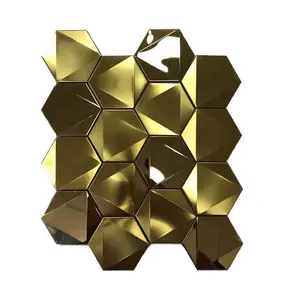 BOTON STONE-baldosa de mosaico de Metal de acero inoxidable, azulejo hexagonal dorado para cocina, antisalpicaduras, 3D, para pared, venta al por mayor