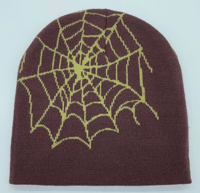 Gorros de punto jacquard personalizados al por mayor con logo de doble cara, gorros de invierno de acrílico estilo hip hop con diseño de telaraña, gorros con lazos de personajes de frutas.