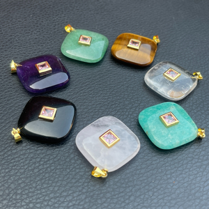 Colgantes de Moda Hechos a Mano con Cristal Curativo Cuadrado de Cuarzo Rosa y Amazonita en Forma de Lágrima con Diamantes de Imitación para la Creación de Joyas Infantiles - Product Image 3