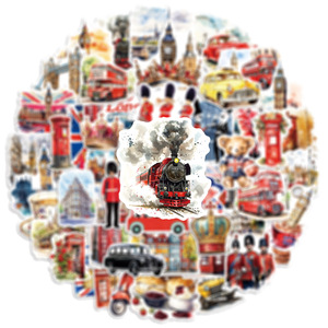 50PCS Blue Red British Style Classic London Scene Telephone Booth <strong>Bus</strong> Luggage Eco-Friendly PVC Die-Cut Custom <strong>Stickers</strong> - Product Image 4