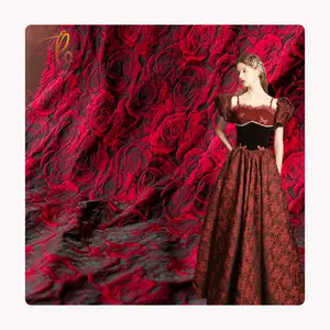 Embossed Red Three-dimensional Rose Dark Black Yarn-dyed Jacquard Cloth Women's Dress Suit Bag Fabric