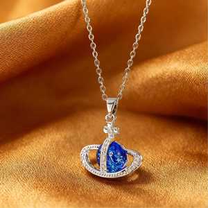 Collar de titanio Saturno con microincrustaciones de diamantes, diseño de planeta Empress Dowager, estilo europeo americano, superventas, circonita súper brillante, deportivo - Product Image 4