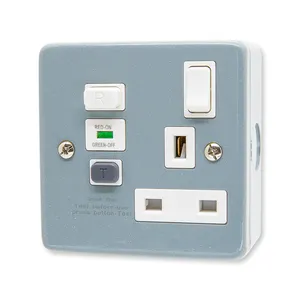 WOSOM British Standard WSDKM-5 1Gang Switched RCD Socket Metal Clad 13A 30mA Type A