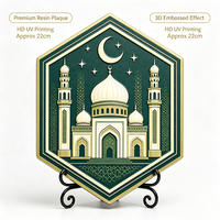 Ornement de table personnalisé ODM OEM pour le festival islamique, plaque décorative en polyrésine verte et or 3D en relief pour le Ramadan