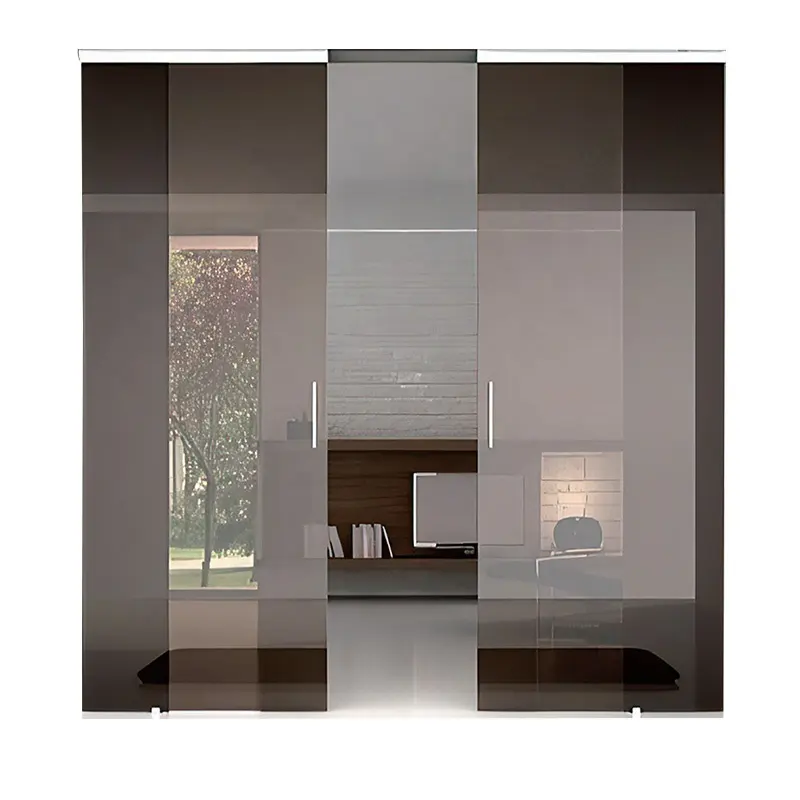 Otel dekorasyon iç Modern tasarım cam sürgülü kapı altın siyah kamış temizle cam üreticisi