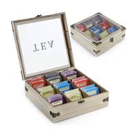 Boîte de rangement pour thé rustique à 9 compartiments en bois/MDF faite à la main avec options de logo personnalisé
