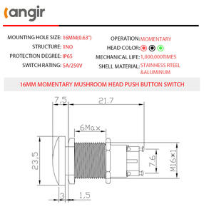 Interrupteur à bouton-poussoir en forme de champignon, grande surface de contact, bouton-poussoir pour une réponse rapide - Product Image 2