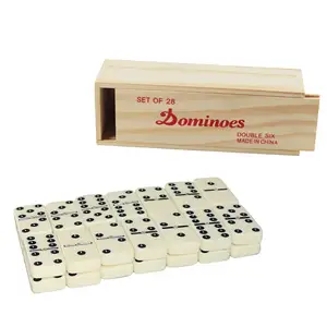 28 unids/caja de dominó de melamina resistente, marfil, tamaño estándar, pie de pollo clásico, juego de dominó doble seis con su logotipo