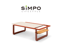 SIMPOLIFESTYLE Mobilier d'extérieur écologique imperméable Hattie Lounger 2 places, structure en teck, tissu en oléfine, salon, cour