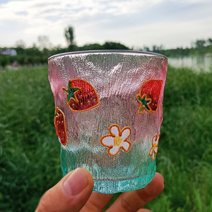 Tasse peinte en or à texture de haute qualité, cœur girly, tasse en verre de jus de fleur à boire peinte à la main - Product Image 3