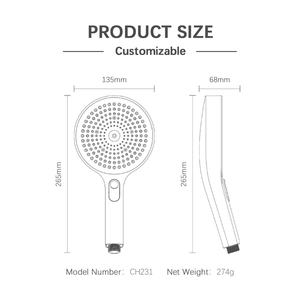 Lujo moderno Abs plástico oro 5.3in Botón de Panel grande seleccionar multifunción Spray lluvia cabezal de ducha de mano para Baño - Product Image 6