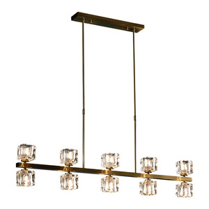 Postmodern Luxury <b>Dining</b> Room Chandelier All-Copper Nordic Minimalist Linear Long Strip Grand Crystal Pendant Lamp for Table Bar - Product Image 2