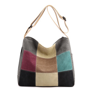 New Women's Retro Shoulder <b>Bag</b> <b>Large</b> Capacity Casual Fashion Color Contrast <b>Canvas</b> <b>Bag</b> With Classic Diagonal Handbag - Product Image 1