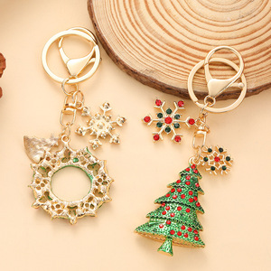 Christmas Rhinestone Keychain Bell Wreath Tree <b>Reindeer</b> Snowflake Alloy Key Ring Car Bag Pendant <b>Xmas</b> Holiday Gift Wholesale - Product Image 2