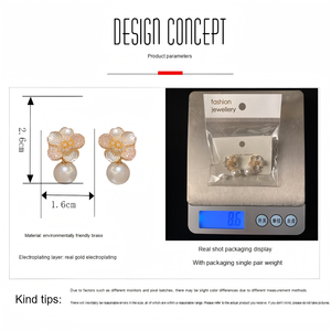 Resoul Bijoux Colgantes de Perlas de Latón con Baño de Oro y Zirconia en Forma de Flor, Estilo Francés Elegante para Mujer, Venta al por Mayor - Product Image 2