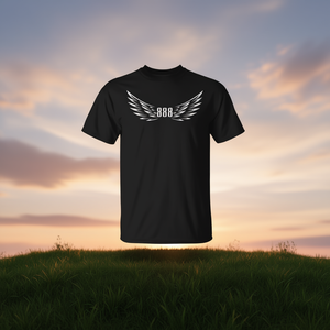 T-shirt noir unisexe avec ailes d'ange minimalistes, numéro d'ange 888, taille adulte S M L XL XXL - Product Image 3