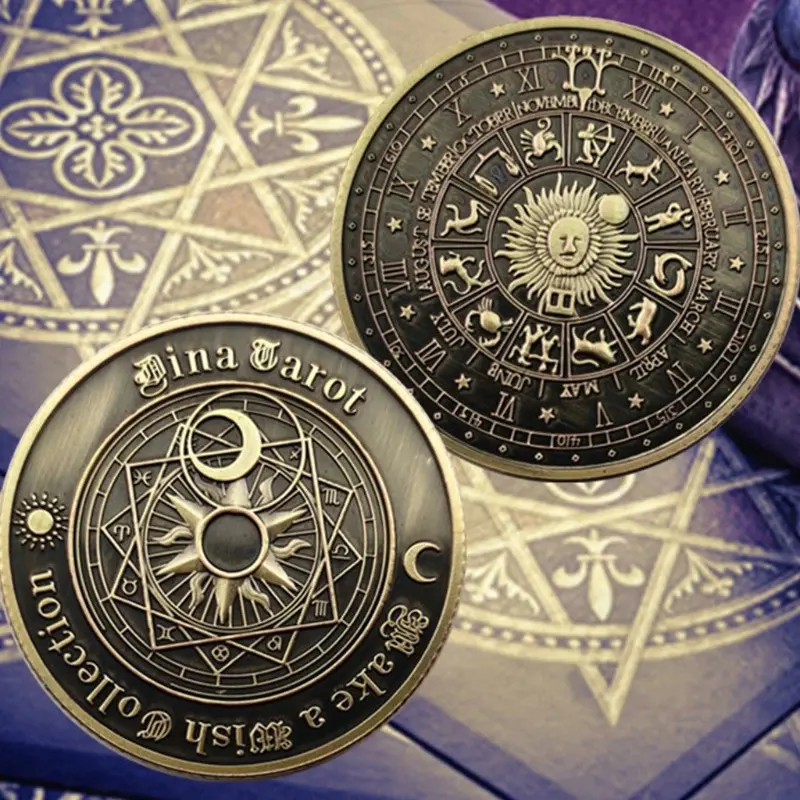 Porta moedas comemorativas de bronze de tarots, feng shui, moeda amor