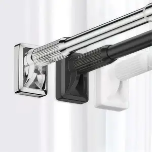 Metal Adjustable Non-fall Down Spring Tension Rod Telescopic Extendable Tension Shower Rod Shower Large Base Curtain Rod