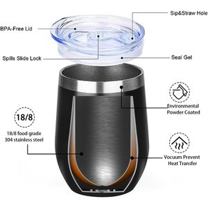 12oz Stainless Steel Wine Tumbler with Lid and Straw, <b>Double</b> <b>Wall</b> Vacuum Insulated Stemless Wine Glass Tumbler Cup, Coffee <b>Mug</b> - Product Image 4