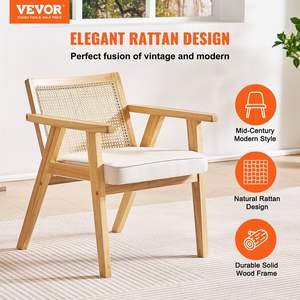 <b>Mid</b> <b>Century</b> Modern <b>Accent</b> <b>Chair</b> with Rattan Back Beige Upholstered Velvet for Living Room Bedroom Reading Room or Office - Product Image 2