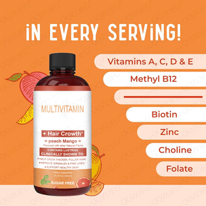 Suplemento Líquido Multivitamínico Orgánico para el Crecimiento del Cabello 450ml Biotina 10000mcg para Cabello Más Grueso Cuidado Facial Antiarrugas Piel Mango Durazno - Product Image 3