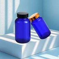 Vente en gros de 75ml 100ml 120ml 150ml 200ml 250ml 300ml 400ml 500ml Capsule pharmaceutique en verre bleu avec bouchon à vis
