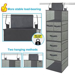 3 Divisible Drawers 6-Shelf Hanging Closet Organizer Hanging Shelves for Closet - Product Image 4