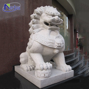 Al aire libre decoración mármol foo perros tallas de piedra chino granito León foo perro estatuas de la venta con alta base - Product Image 3