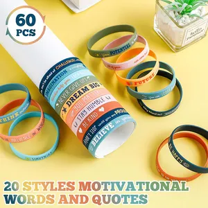 Pulseira de borracha de silicone barata personalizada para crianças, pulseira de frases inspiradoras para crianças, pulseira com logotipo, amostra grátis