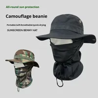 Ensemble de masque tactique camouflage à large bord et chapeau bob numérique pour sports de plein air quatre saisons avec protection solaire