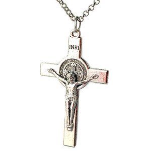 높은 품질 종교 보석 가톨릭 십자가 안티-실버 St.Benedict 펜던트 <span class=keywords><strong>50cm</strong></span> 길이 크로스 목걸이 도매 - Product Image 1