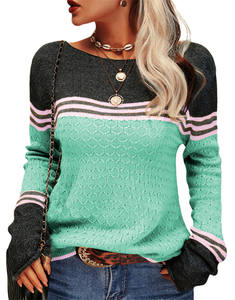 Custom Made Elegant Long-Sleeved Korean Style Autumn Winter Sweater New Crochet Work Tops <strong>Striped</strong> Color-Blocked <strong>Jumper</strong> for Women - Product Image 4