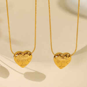 Collar de acero inoxidable chapado en oro con forma de corazón para mujer, cadena para clavícula, XL363 - Product Image 1