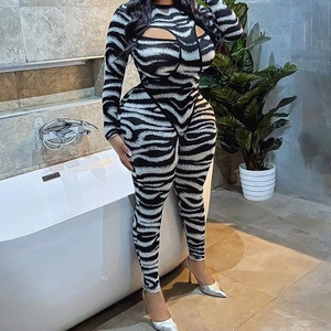 Conjunto de 2 Piezas de Mono con Estampado de Cebra y Leggings con Cordones para Mujer, Otoño/Invierno - Product Image 4