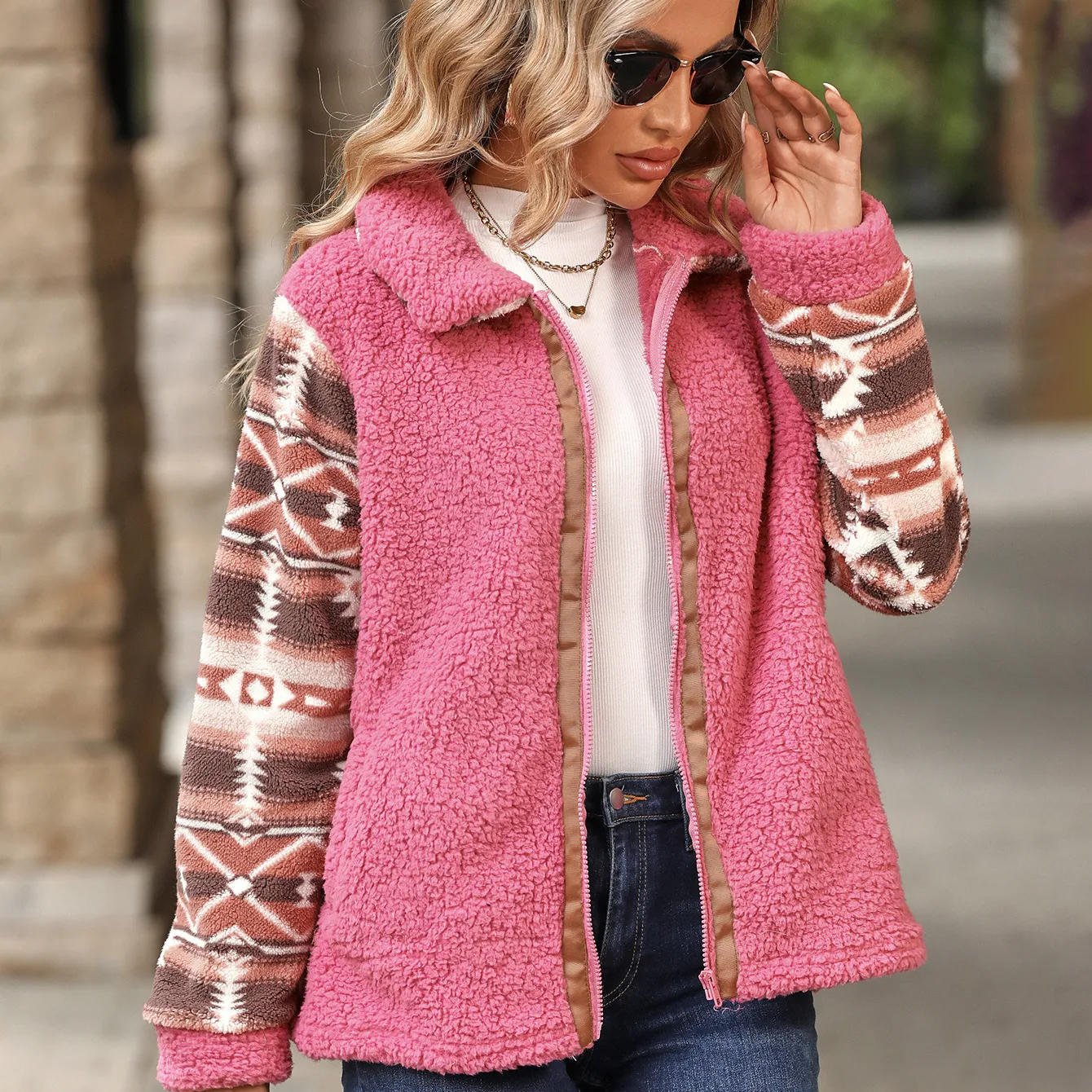 Chaqueta y abrigo de invierno personalizados para mujer, de lana de felpa con cremallera abrigo largo, gabardina de lana informal de retazos para mujer 2023