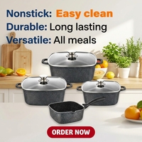 Set Panci dan Wajan Masak Anti Lengket 7 Buah dari Aluminium Die-Cast untuk Kompor Induksi dan Gas, Set Peralatan Masak Anti Lengket untuk Dapur