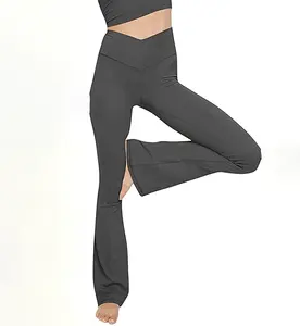 Tùy Chỉnh Tummy Kiểm Soát Crossover Flare Chạy Xà Cạp Bùng Dưới Dưới 8 Đô La Yoga loe Quần Xà Cạp Wit Cho Phụ Nữ