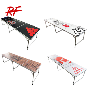 Table de beer pong pliable en aluminium moderne et portable de 8 pieds avec trous pour une utilisation en extérieur à l'école - Conception personnalisée - Product Image 1