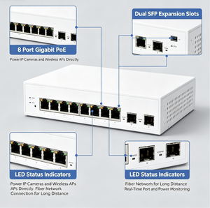 Commutateur réseau géré Gigabit PoE Plus 8 ports <span class=keywords><strong>FS</strong></span>-<span class=keywords><strong>108E</strong></span>-FPOE avec 2 ports SFP Uplink pour les petites entreprises et les bureaux - Product Image 3
